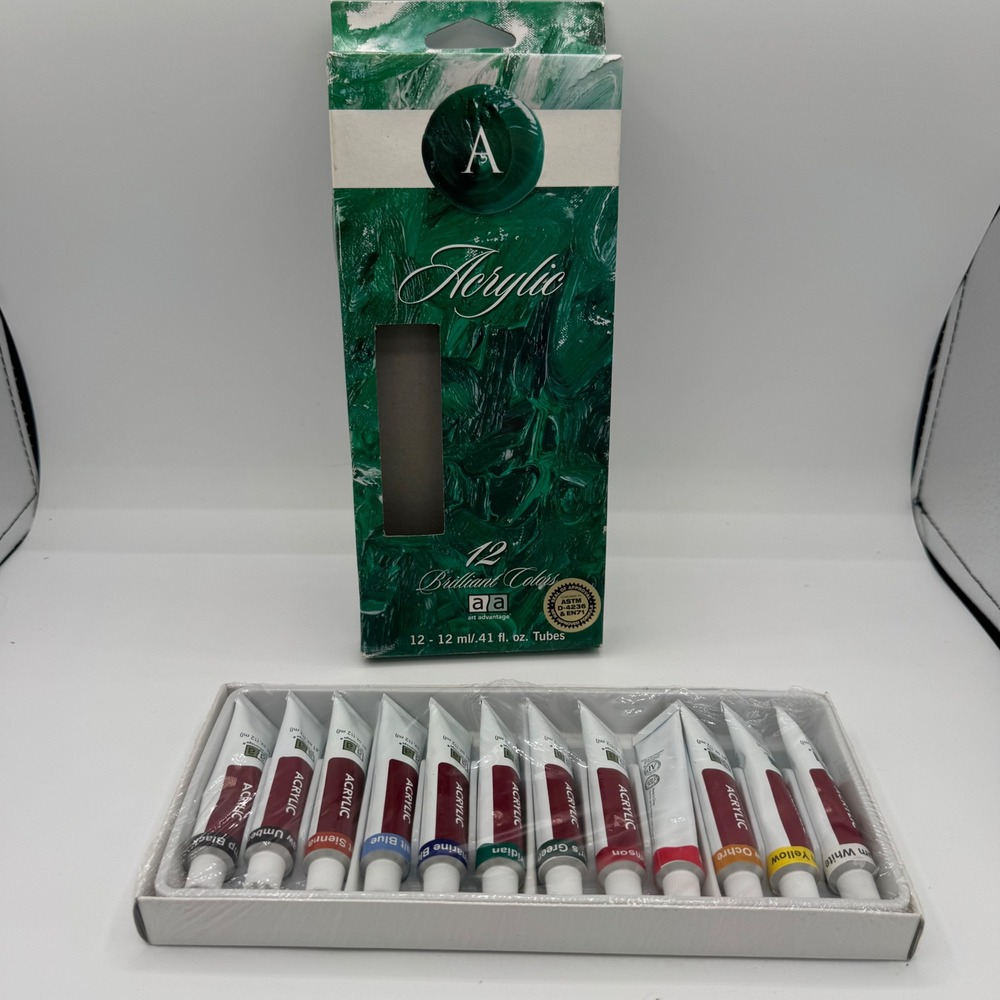 Art Advantage Acrylic Paint Set 12 Brilliant Colors 12ml Tubes ART-3007 NEW